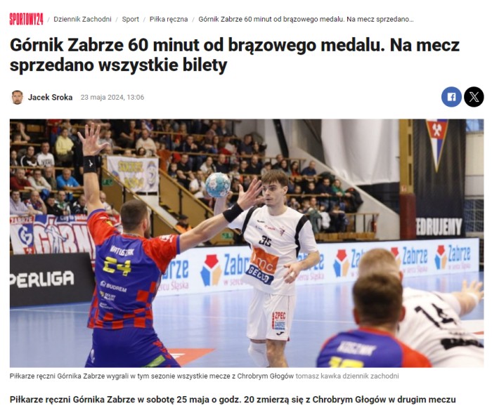 Dziennik Zachodni: Górnik Zabrze 60 minut od brązowego medalu. Na mecz sprzedano wszystkie bilety